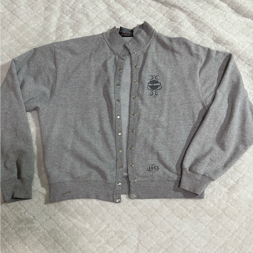 Vintage Harley Davidson Sweater Womens Small Gray Motorcycle Button Up